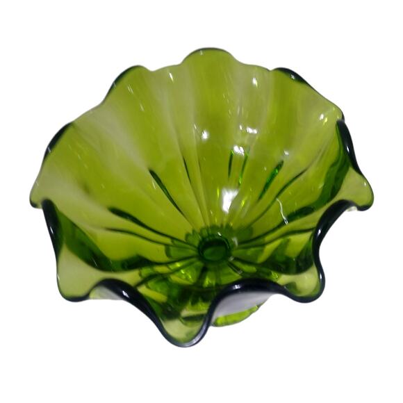 Vtg L.E. Smith Green Simplicity Pedestal Compote Dish - Picture 3 of 7